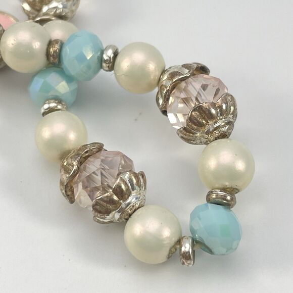 Easter Glass Faux Pearl Beaded Egg Charm Bracelet Stretch Cute Holiday Spring - Picture 3 of 6